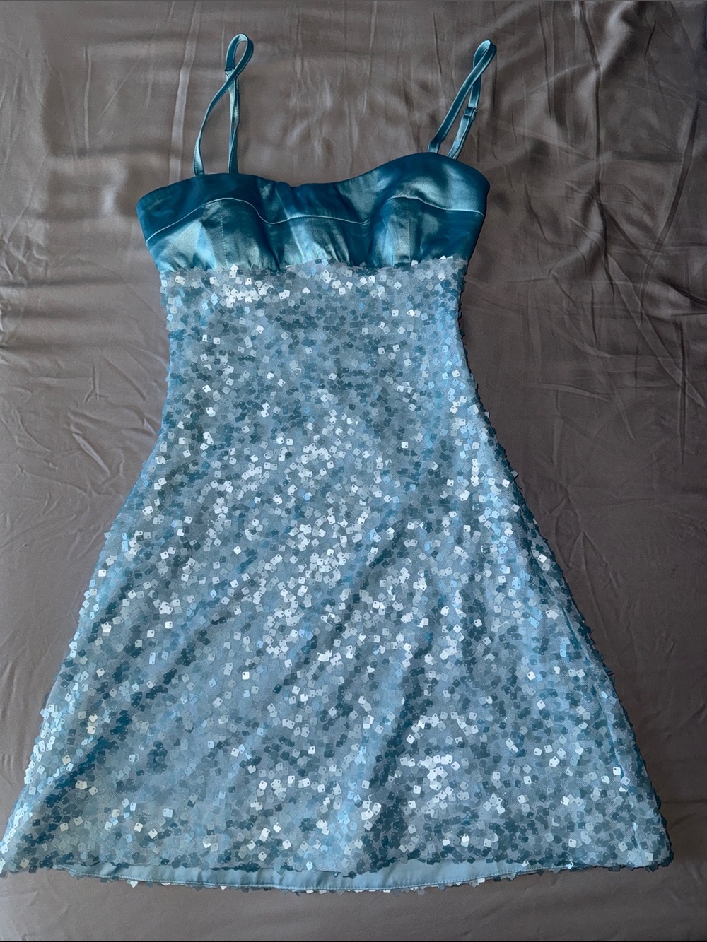 Princess Polly Shimmer Aqua Satin Party Dress